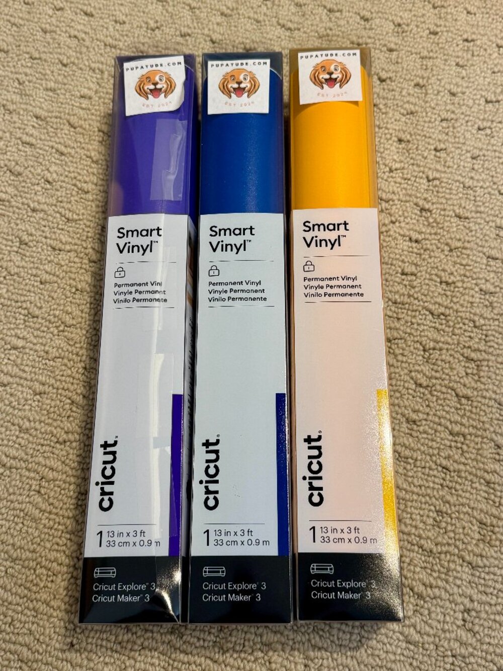 3 New Cricut Smart Vinyl Purple, Blue And Yellow
